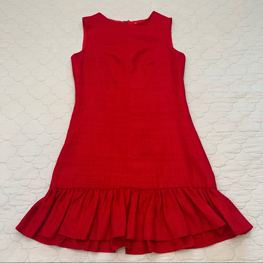 LaRoque Drop Waist Ruffle Hem Mini Dress in Red Tweed — size 2